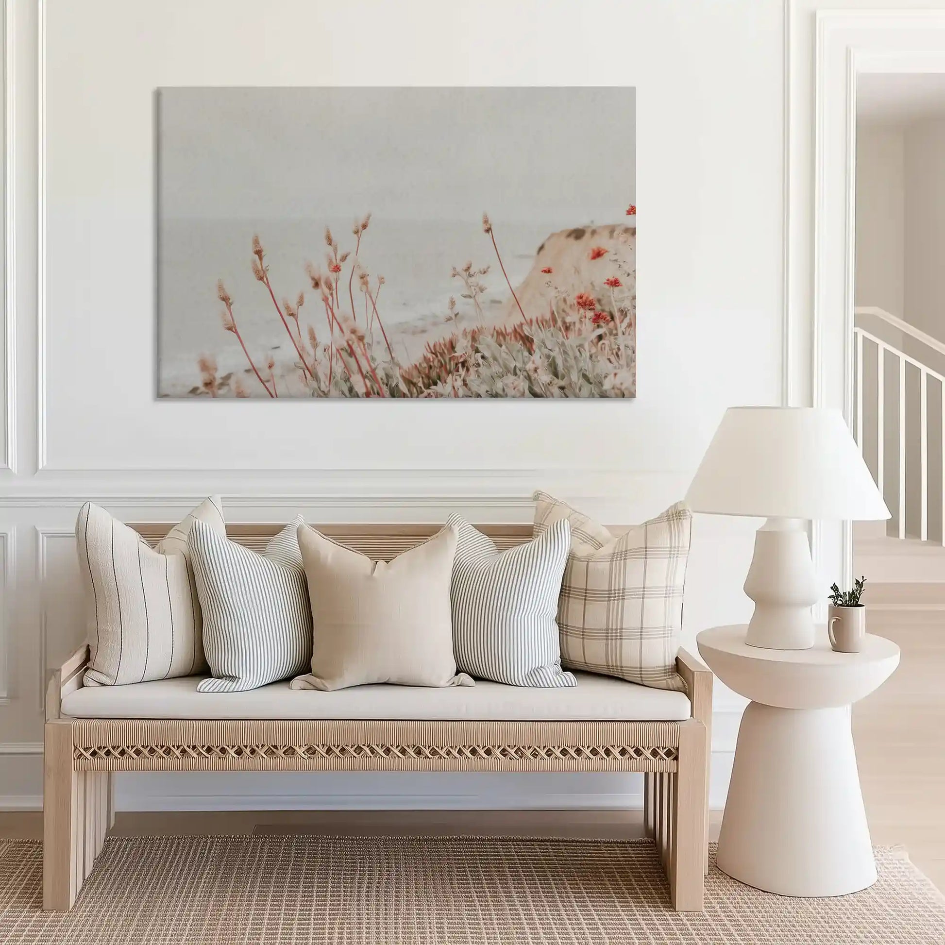 Large dune flowers canvas print perfect for above sofa placement in bright spaces
