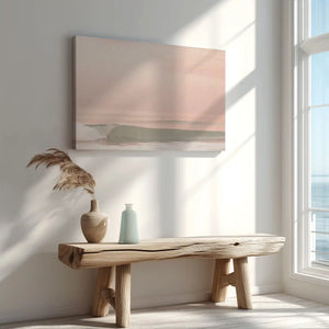 Sunset shoreline painting captured in canvas art with modern coastal style