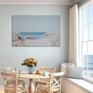 Neutral coastal path canvas art enhancing airy and light-filled home décor