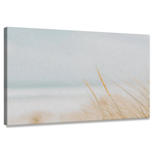 Minimalist coastal dune grass canvas wall art for living room with soft pastel palette
