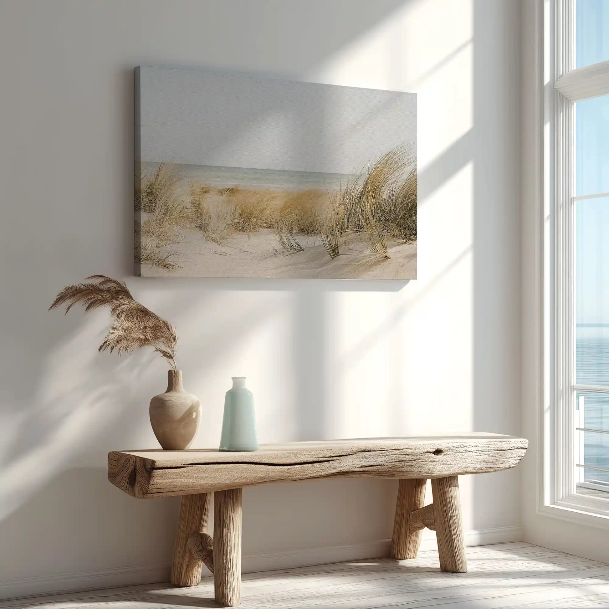 Shoreline dune grass painting captured in canvas art with modern minimalist style