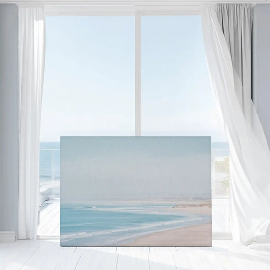 Soft blue ocean wall decor bringing airy and calming seaside mood to interiors