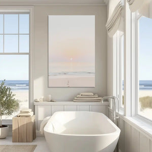 Neutral pastel seascape canvas art enhancing modern wall decor with calm coastal character