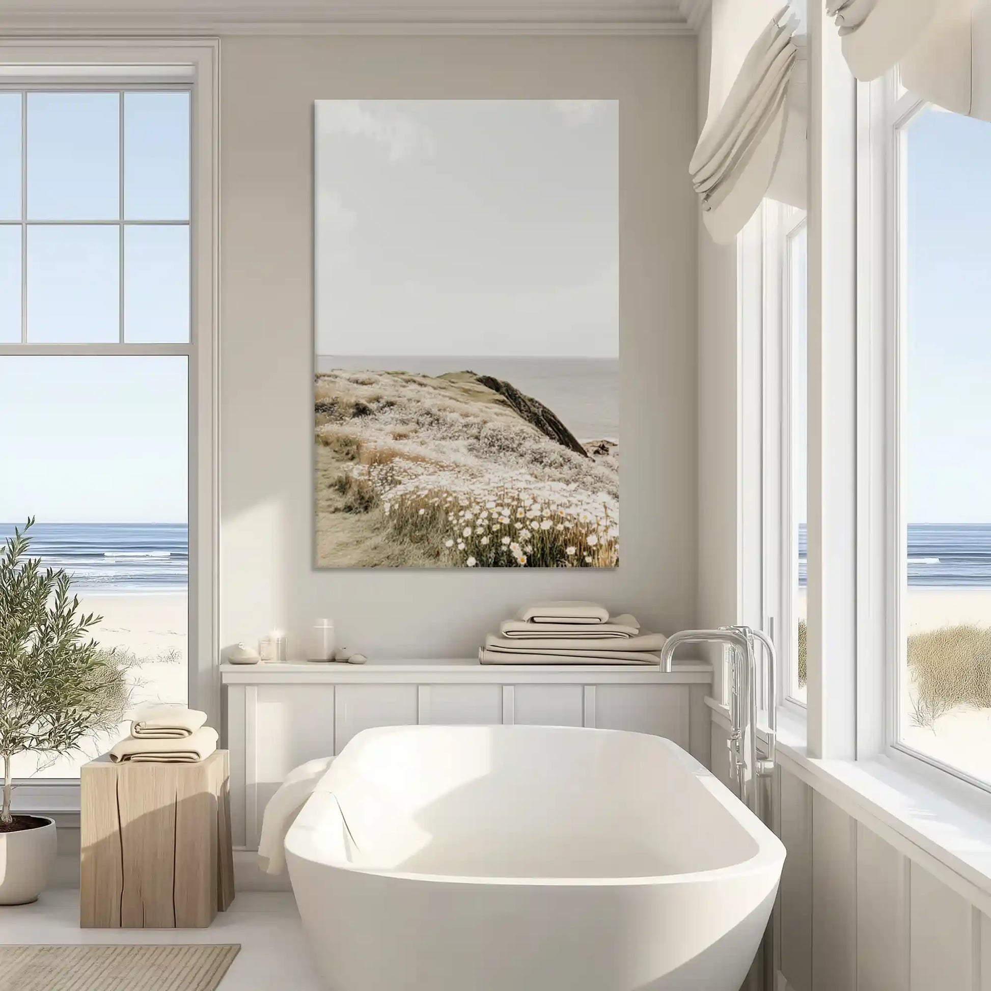 Serene coastal meadow painting enriching modern wall decor settings