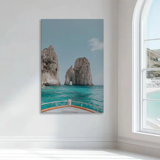 Blue coastal seascape wall art bringing serene island charm