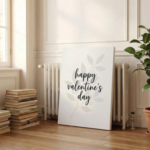 Gallery wrapped canvas with ample white space, soft flowing lines, and a handwritten valentine’s message