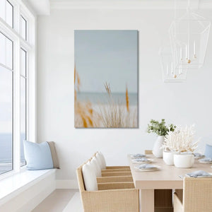 Oversized dune seagrass canvas wall art for serene bathroom retreat