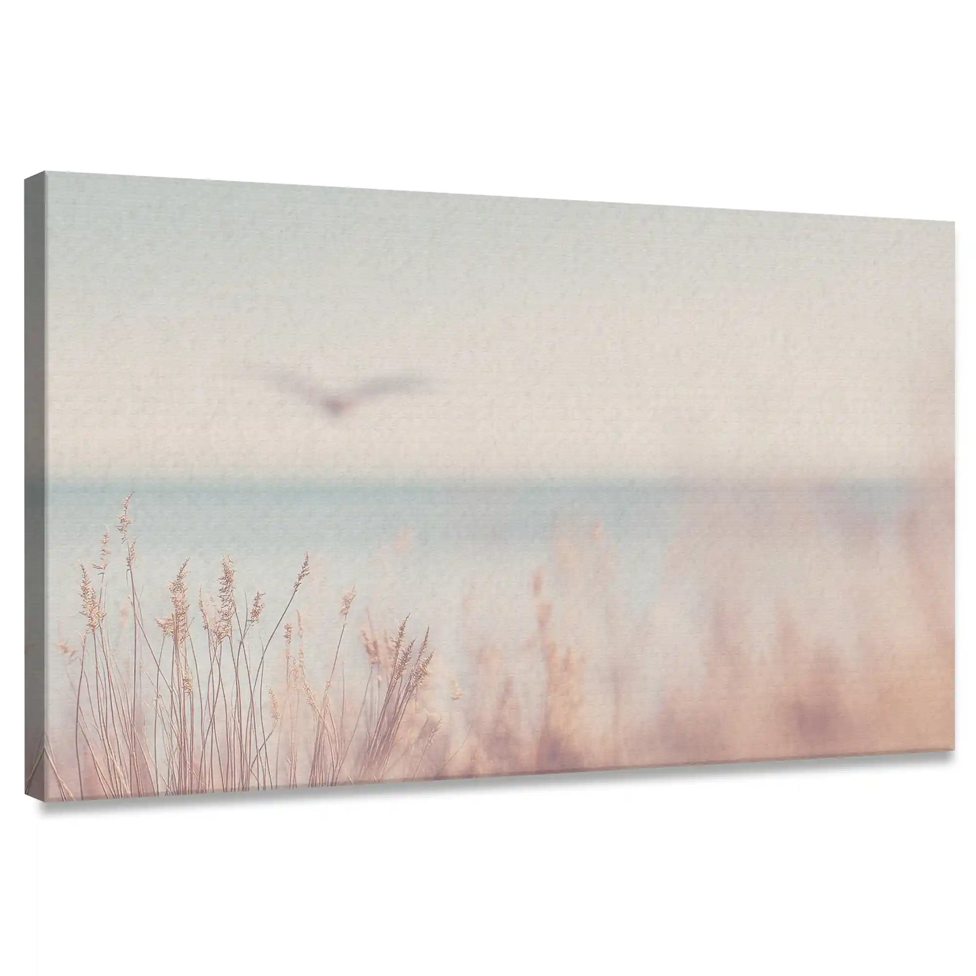 Modern coastal reeds canvas wall art for living room with soft neutral style
