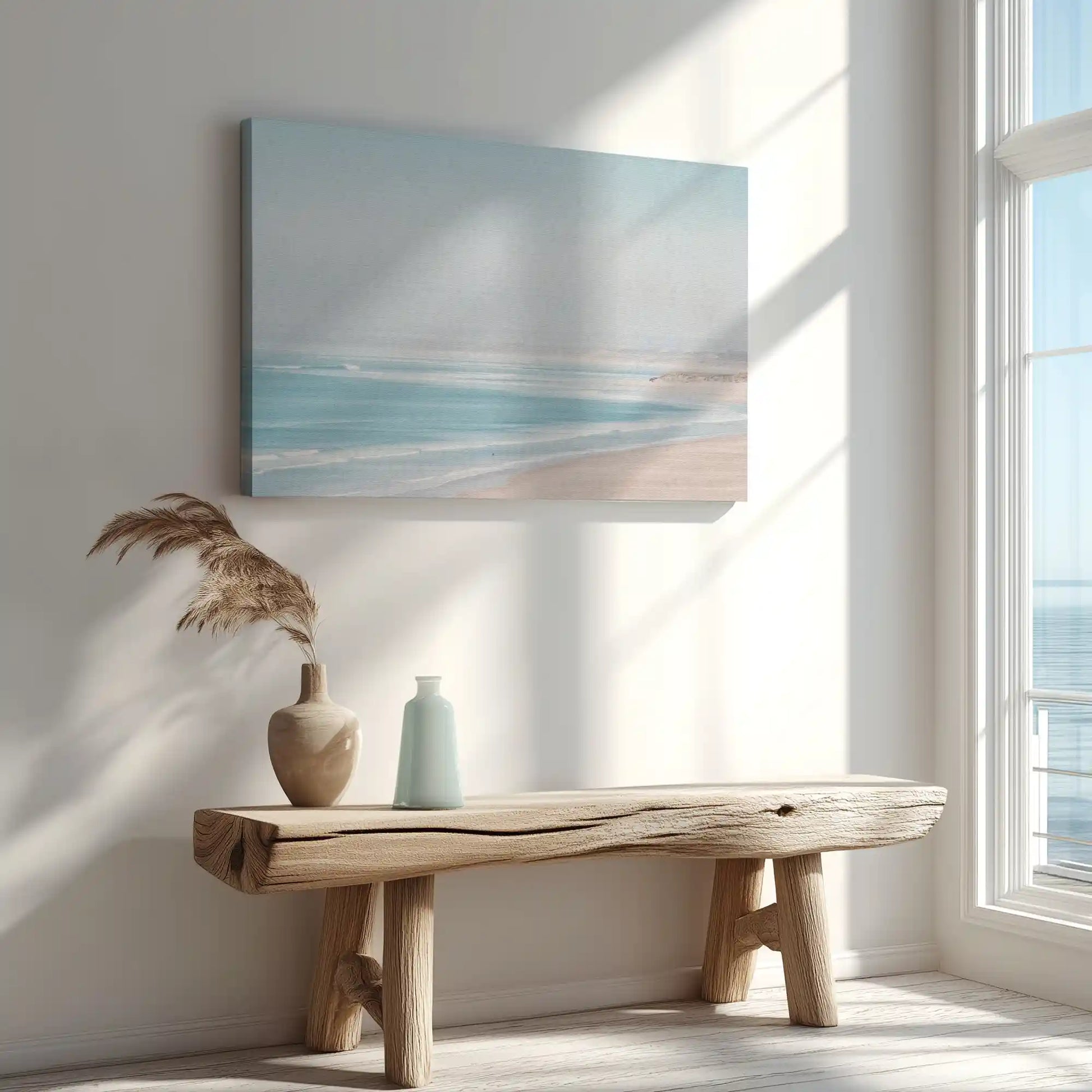 Seaside horizon painting captured in canvas art with natural minimalist style