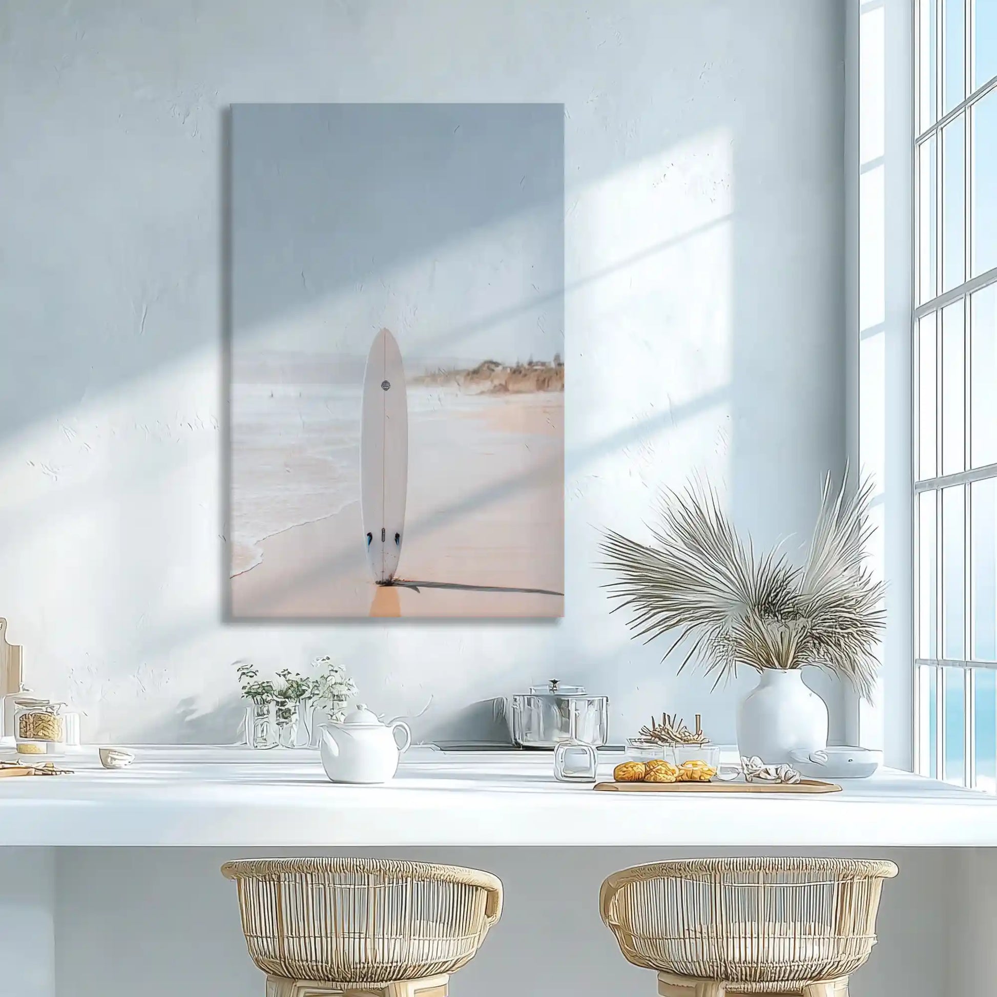 Light pastel beach wall decor adding a serene touch to dining room walls