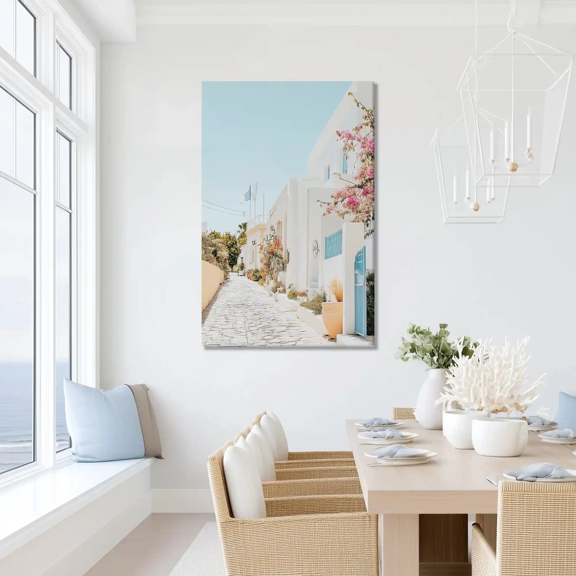 Oversized Greek street scene canvas wall art for bedroom tranquility