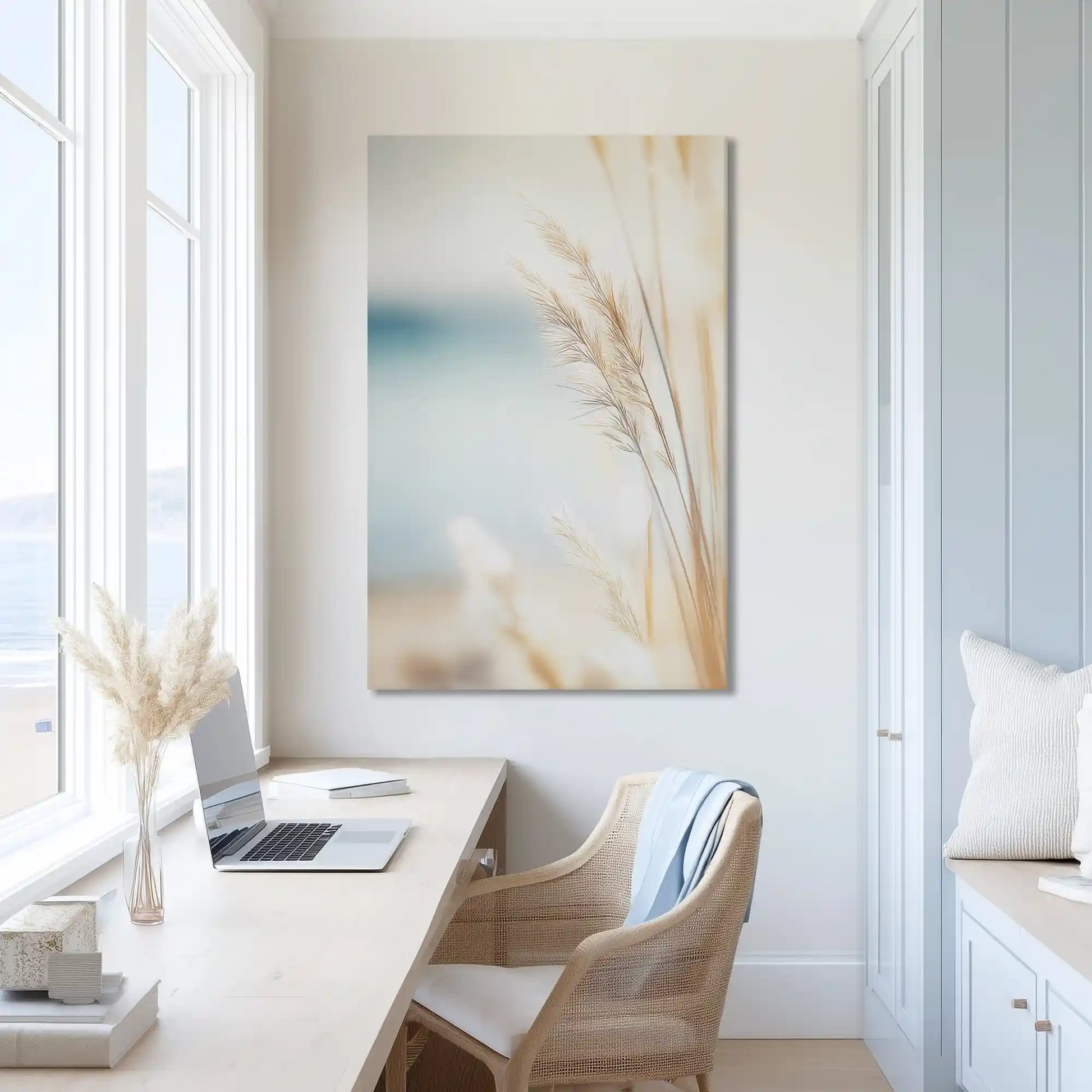 Muted coastal seagrass canvas print adding warmth to modern spaces