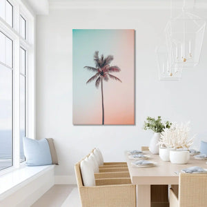 Peaceful palm silhouette painting with soft hues, ideal for minimalist dining room or bedroom