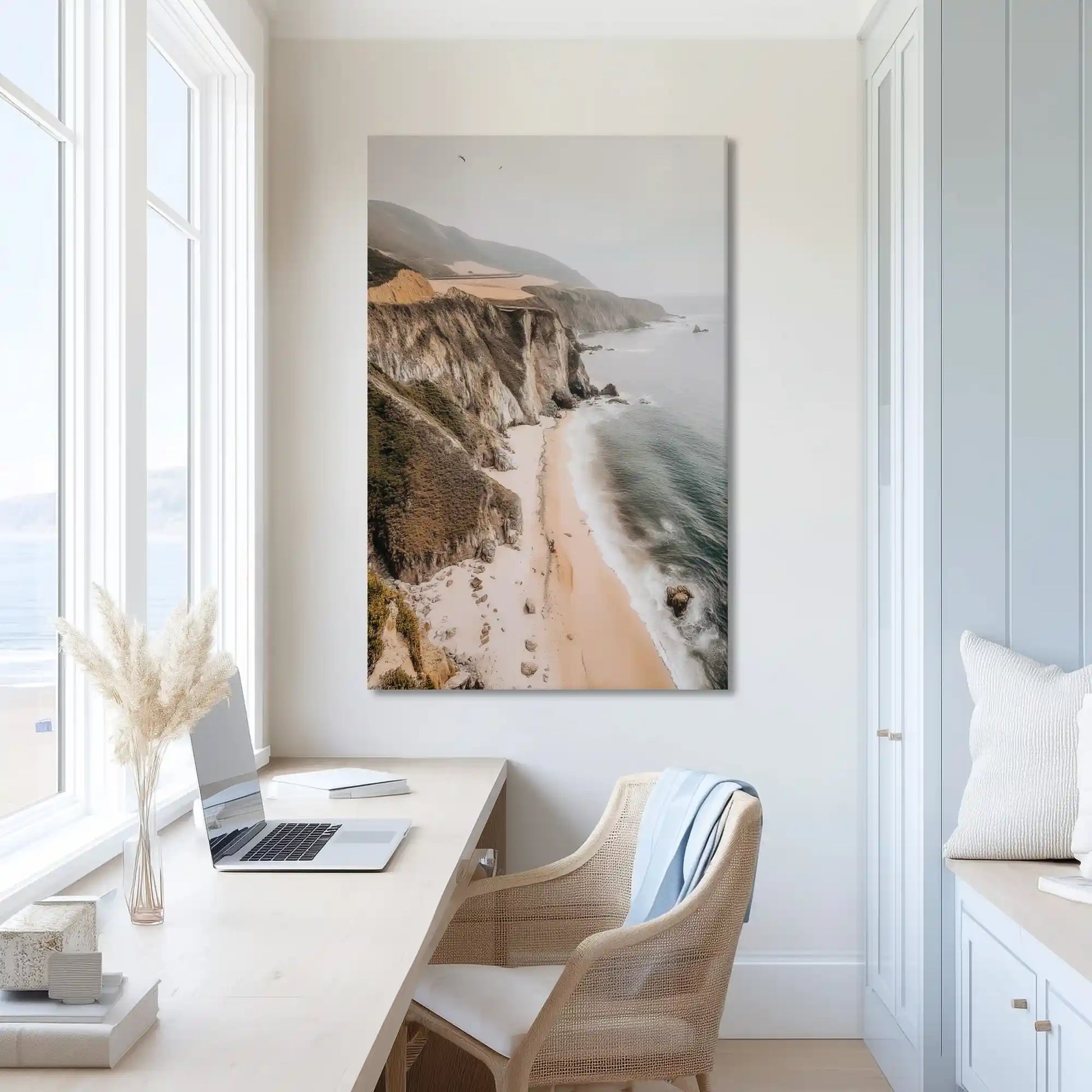 Muted coastline canvas print adding depth to contemporary interiors