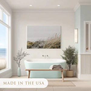 Coastal grassland painting adding modern wall art elegance to coastal interiors