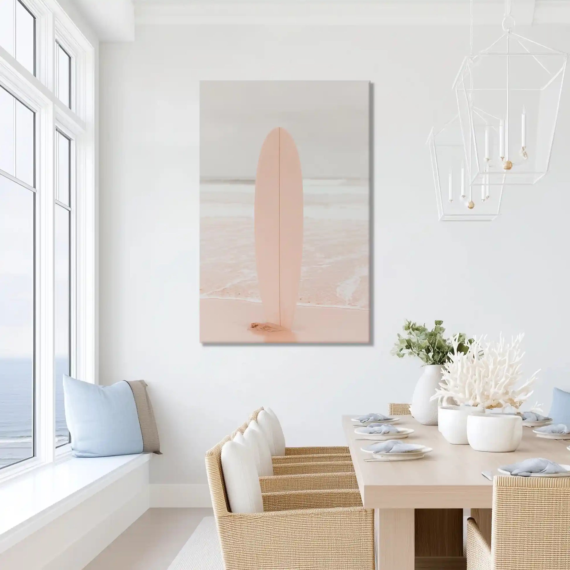 Oversized beach surfboard canvas print ideal for contemporary sunlit living room