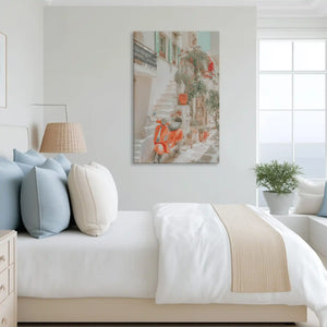 Tranquil stone stairway canvas art complementing rustic-inspired decor with warm tones