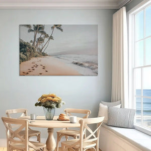 Oversized tropical shoreline canvas print styled as calming wall decor for homes