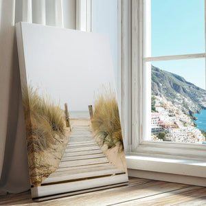 Beach boardwalk captured in a canvas print with modern natural style