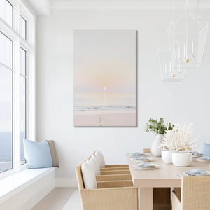 Peaceful dawn horizon painting with muted tones, ideal for bedroom or dining room design