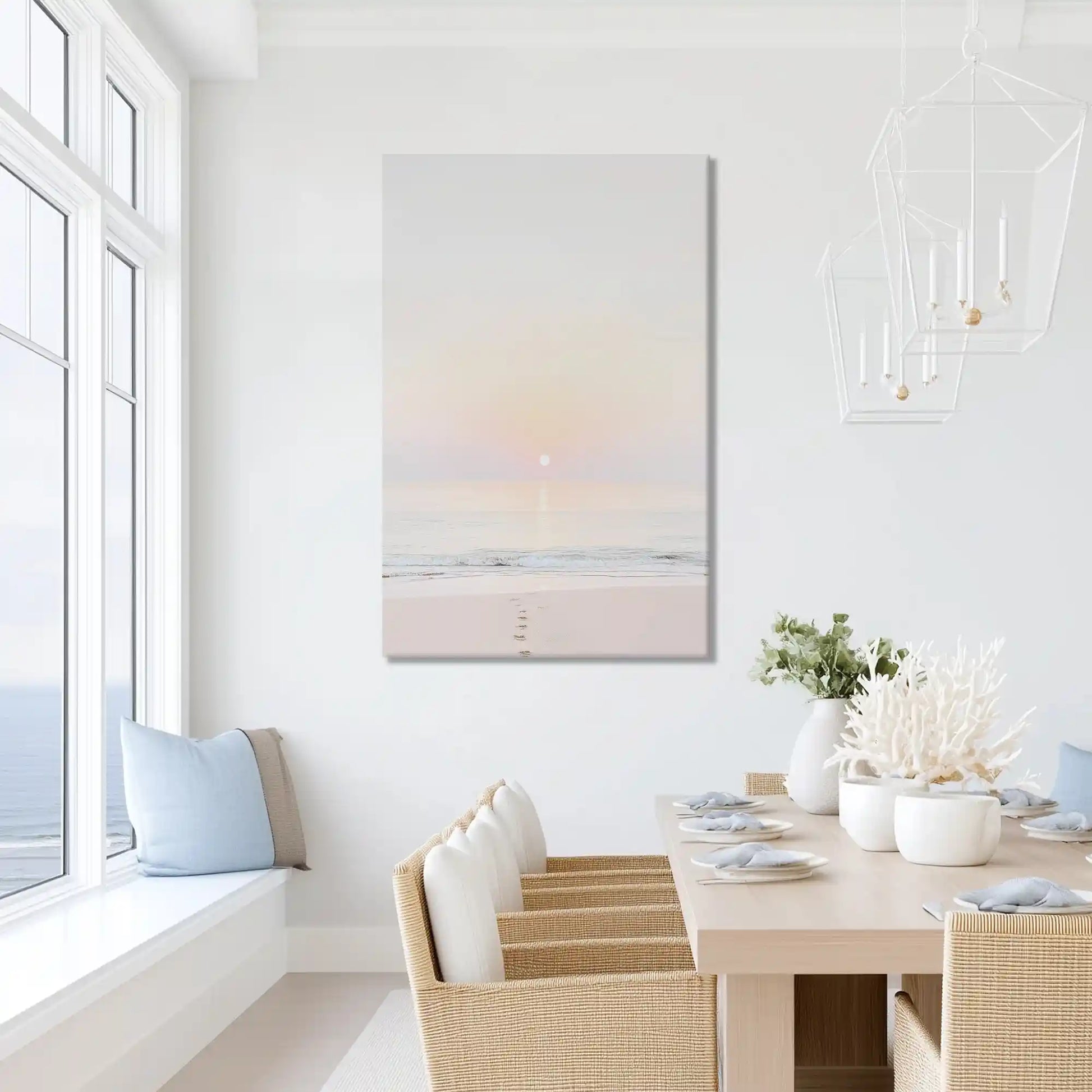 Peaceful dawn horizon painting with muted tones, ideal for bedroom or dining room design