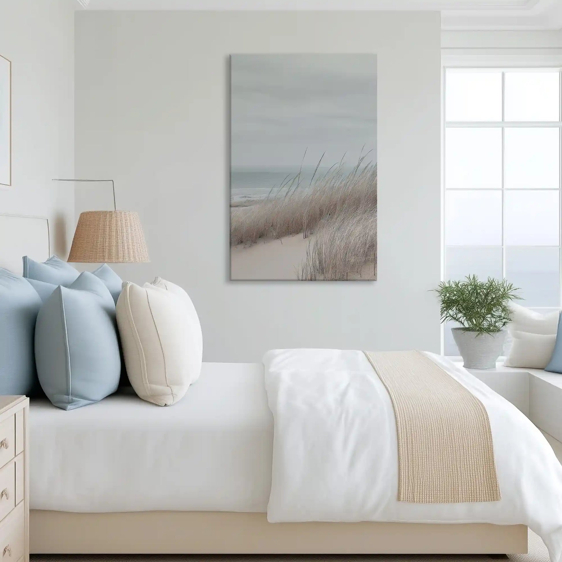 Tranquil seagrass canvas art complementing airy neutral interiors