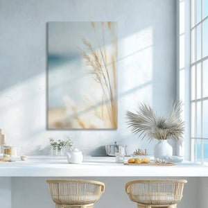 Soft coastal grass wall decor enhancing dining room elegance