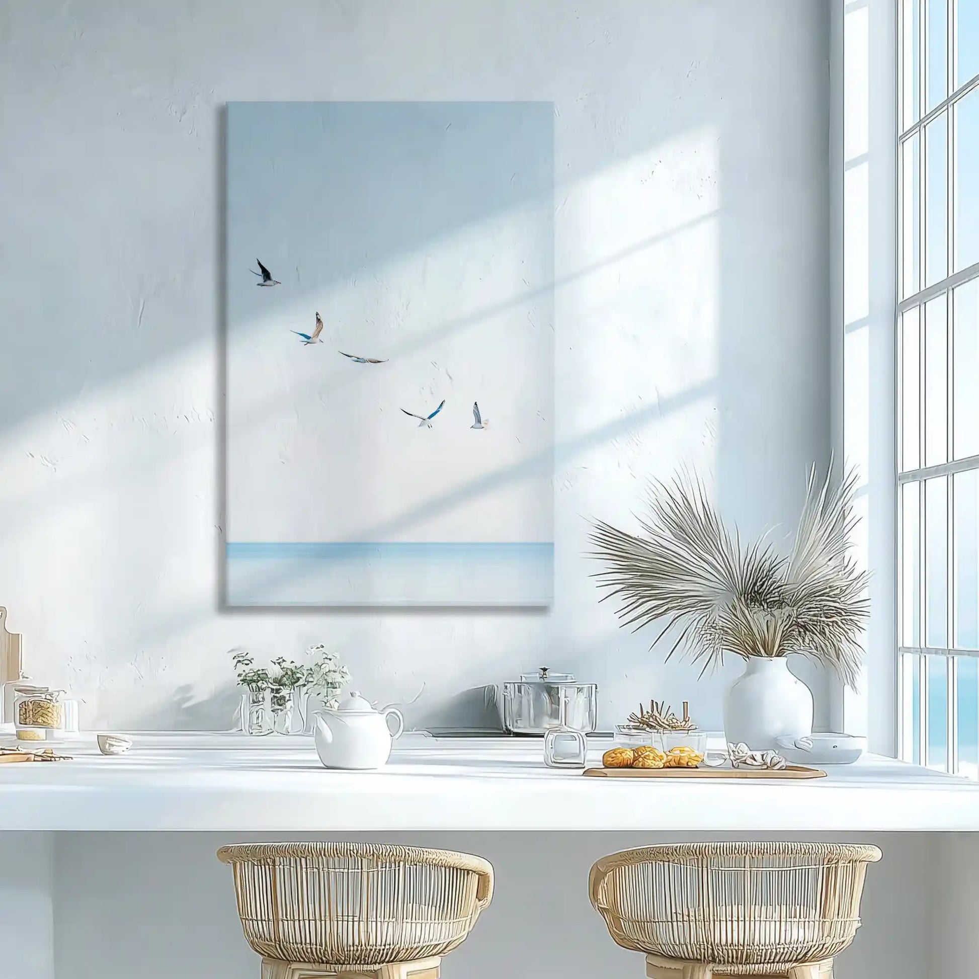 Sky and sea horizon wall decor with subtle tones, ideal for creating relaxed coastal interiors