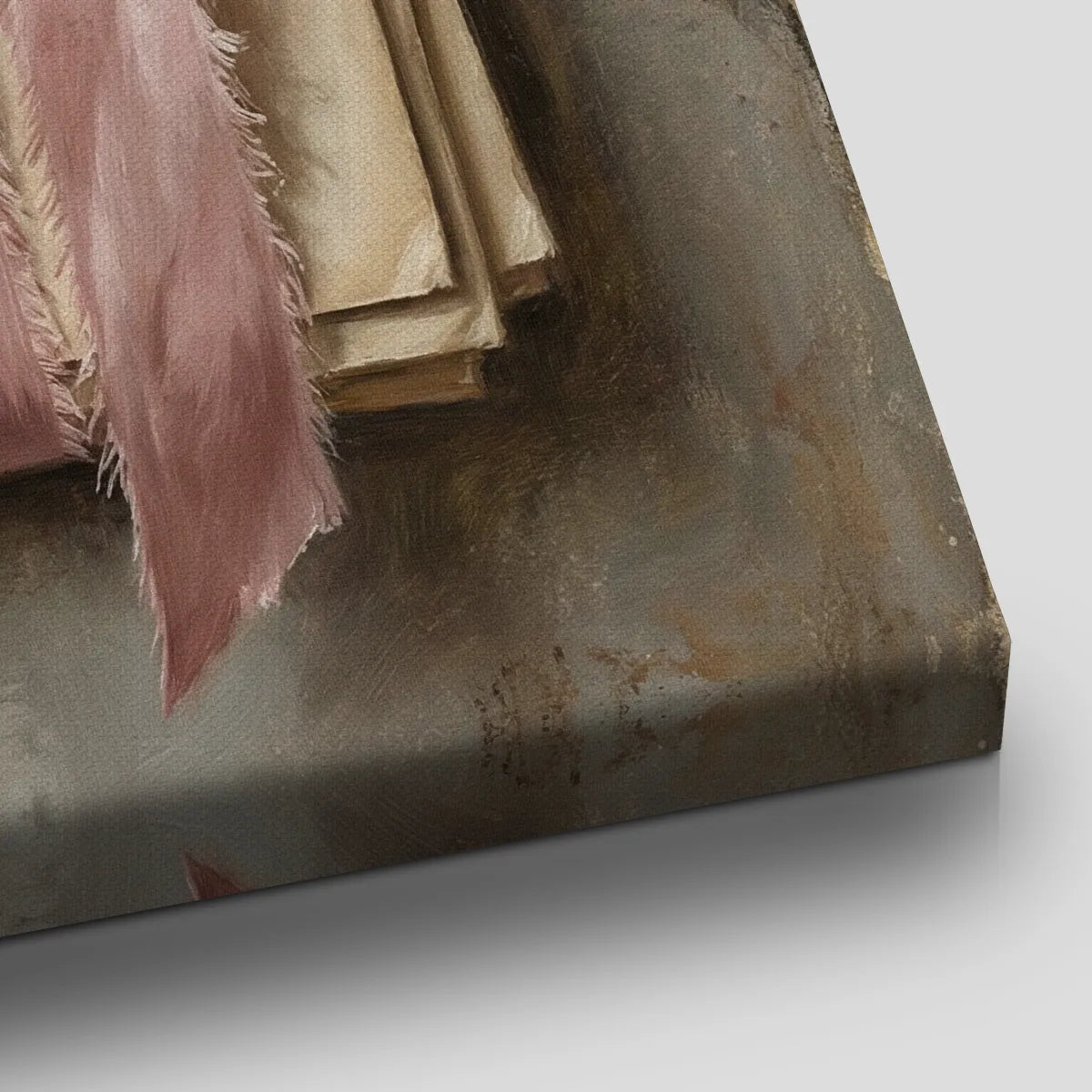 Gallery wrapped canvas showing a detailed stack of letters with a pink ribbon and green floral stamp, styled for vintage decor.