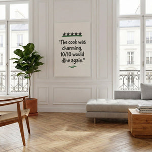 Gallery wrapped canvas featuring a quote-based design with black and green elements, styled for dining room walls.