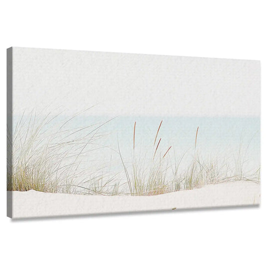 Minimalist coastal dune grass canvas wall art for living room with soft pastel tones