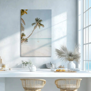 Soft tropical shoreline canvas print adding playful beach charm to modern wall decor