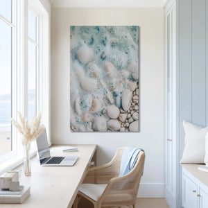 Extra large foamy shoreline canvas wall art showcasing turquoise sea for bright interiors