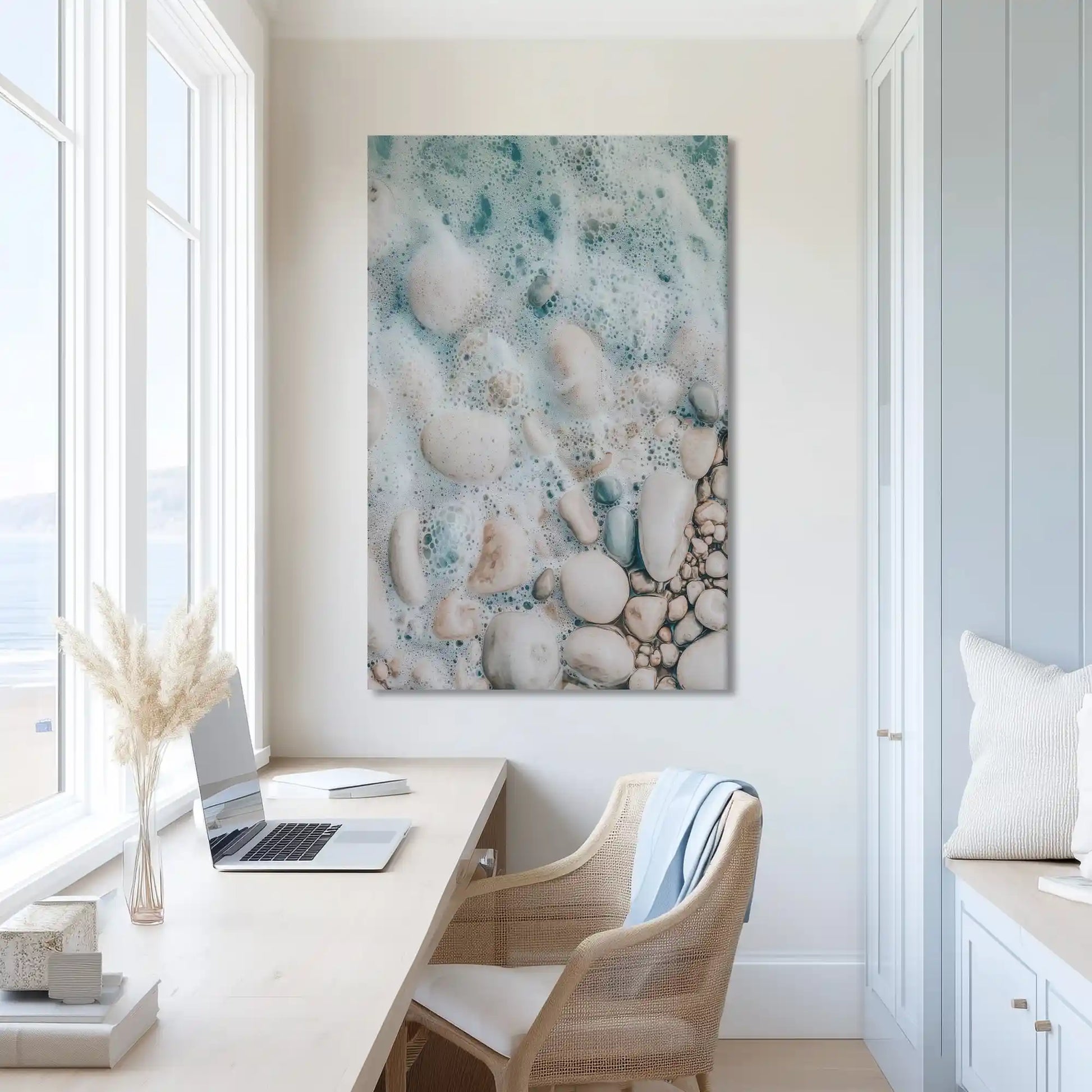 Extra large foamy shoreline canvas wall art showcasing turquoise sea for bright interiors