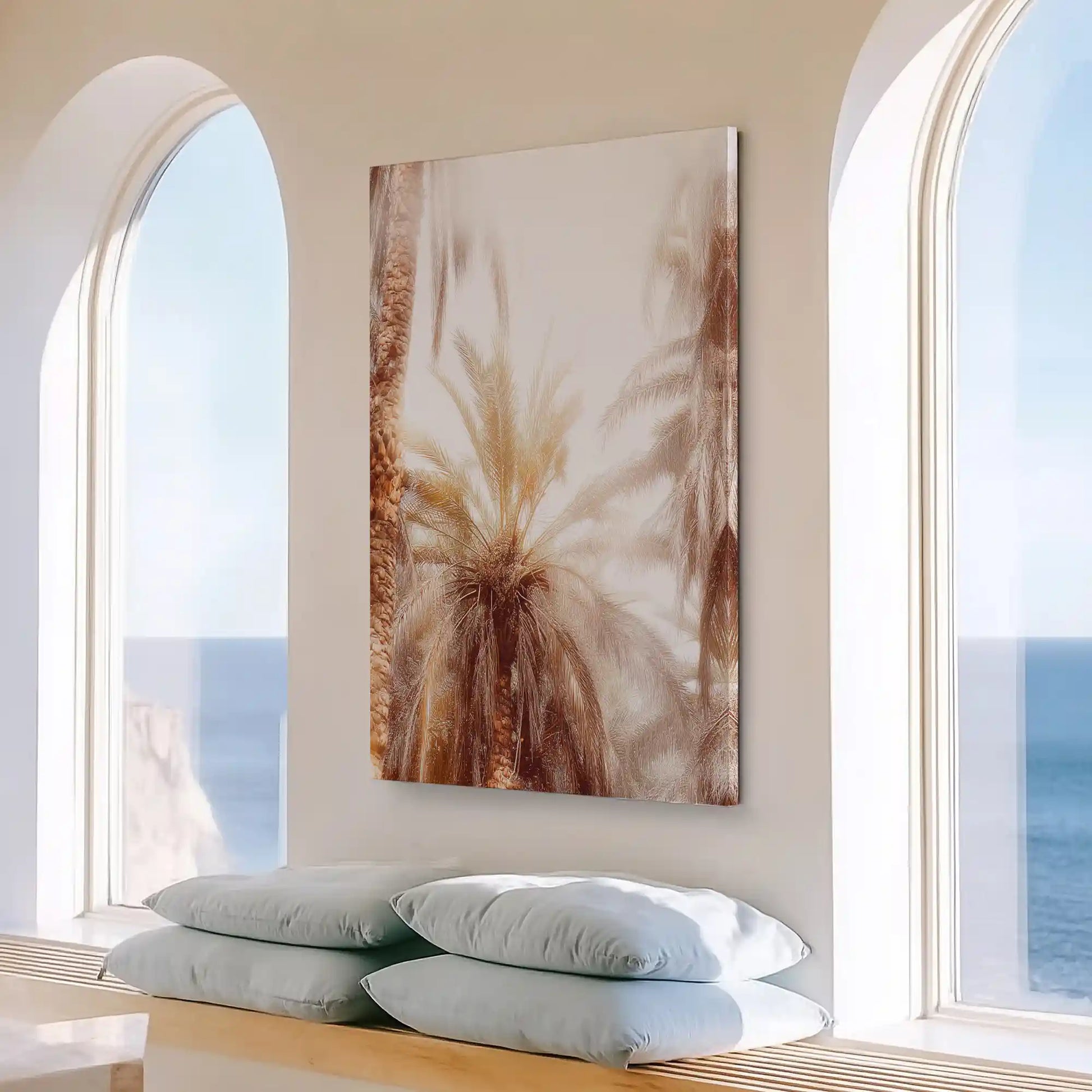 Large vertical tropical palm painting perfect for enhancing contemporary living room walls