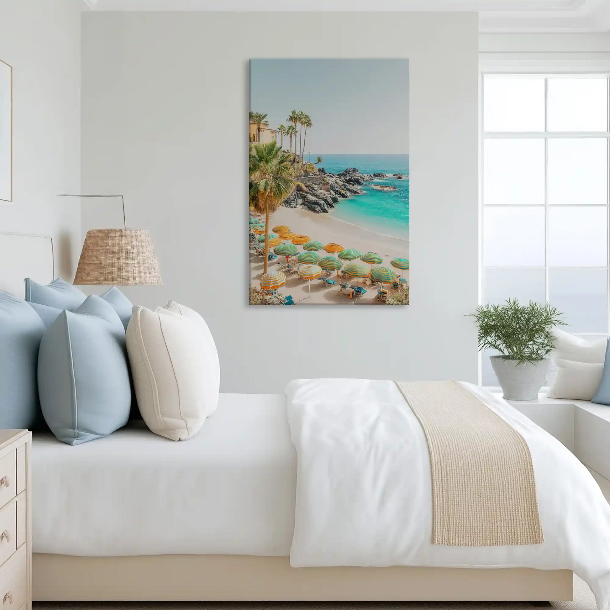 Relaxing palm beach canvas art complementing contemporary coastal design
