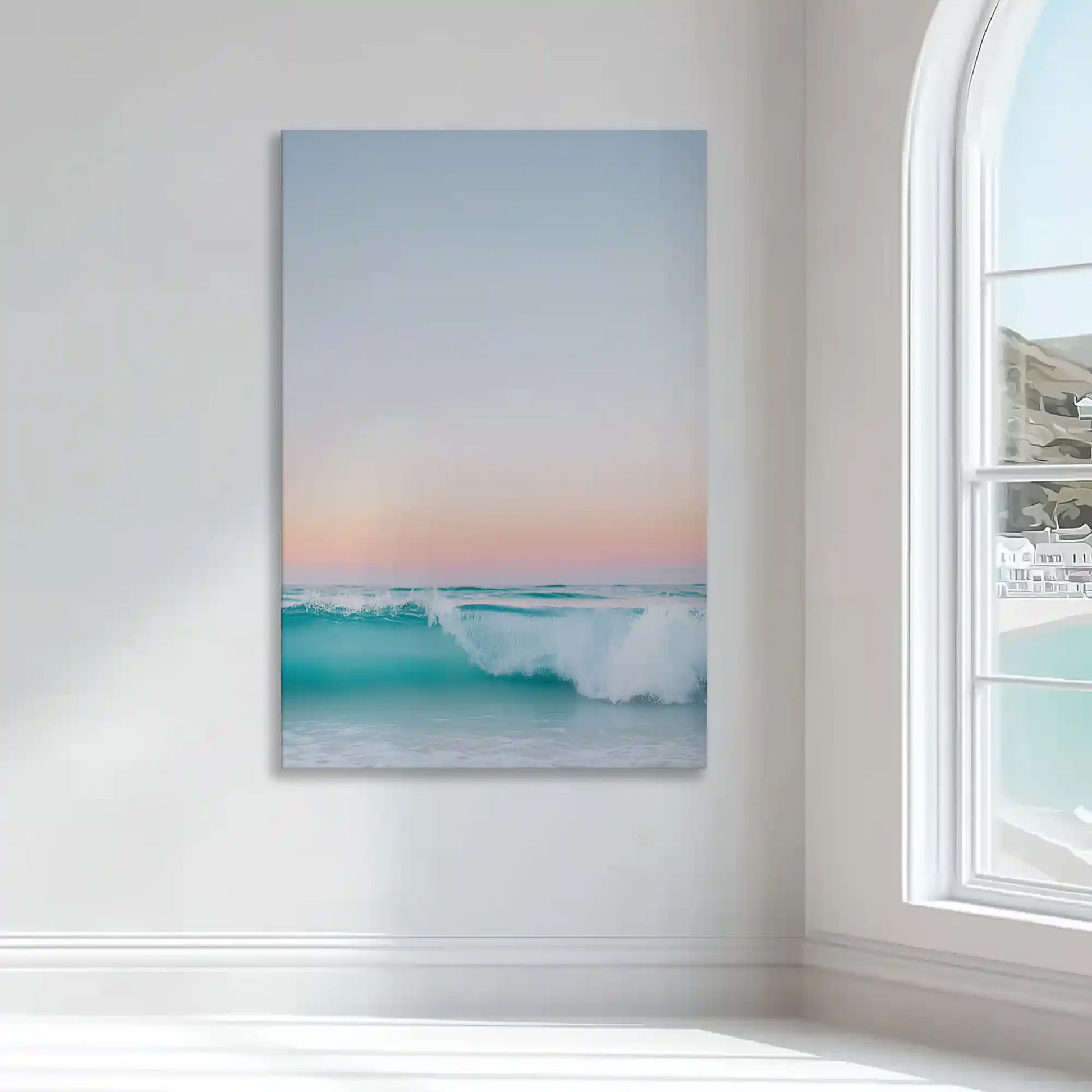 Pink and turquoise seascape wall art bringing calm coastal energy