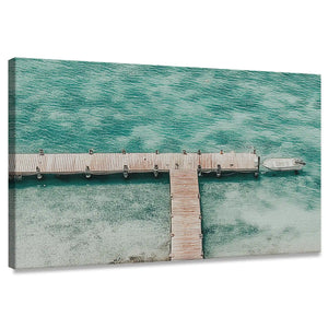 Minimalist pier over turquoise sea canvas wall art for modern living room
