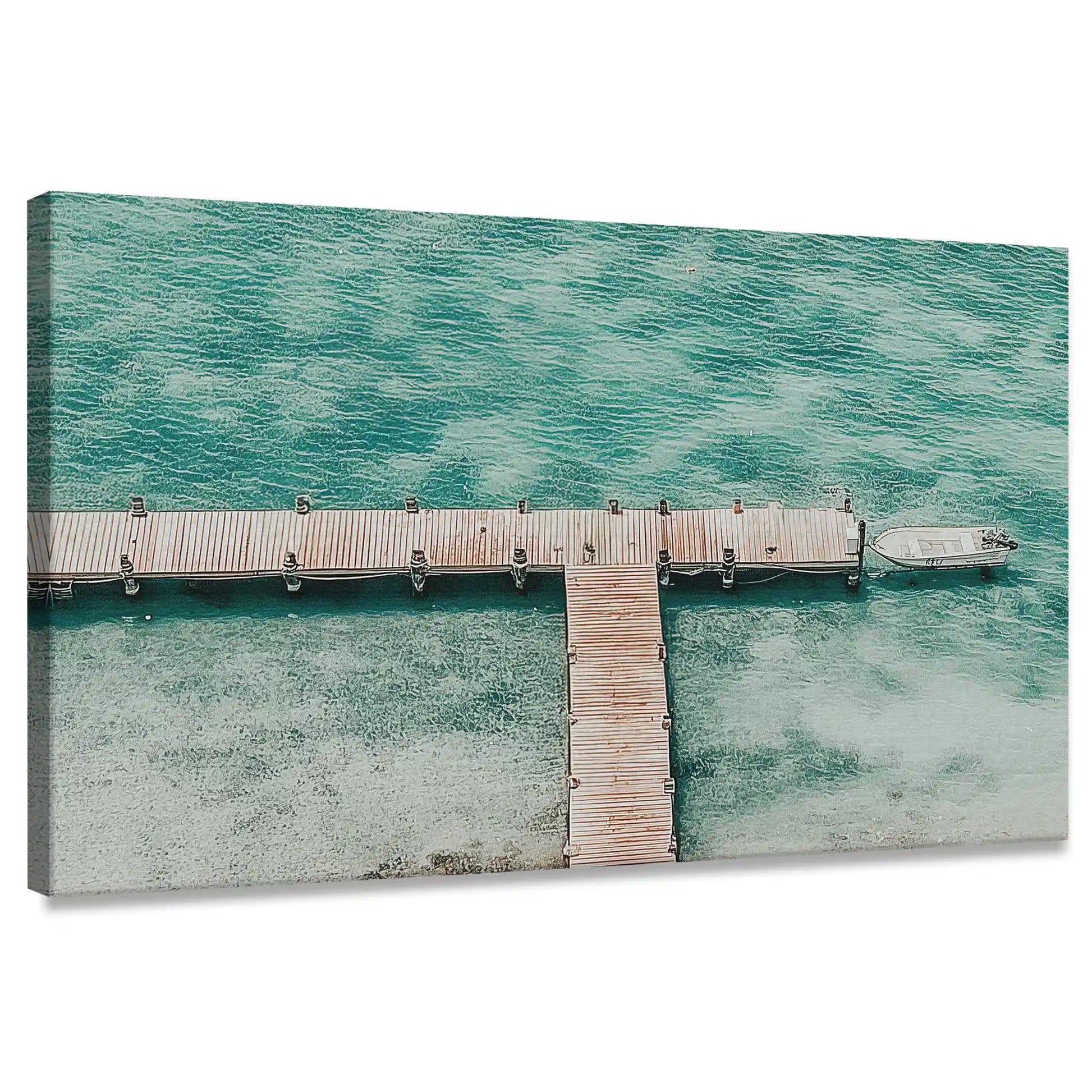 Minimalist pier over turquoise sea canvas wall art for modern living room