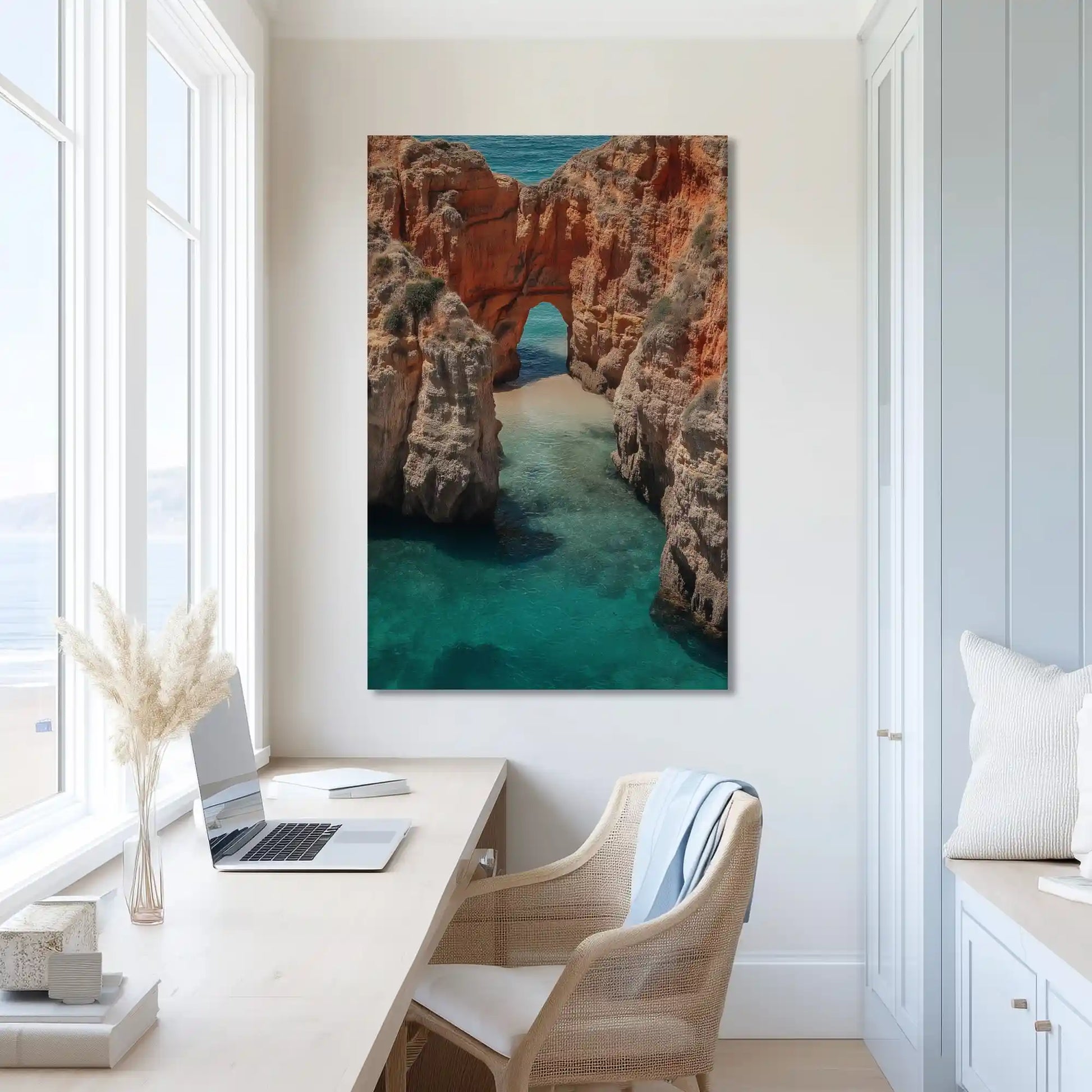 Muted turquoise seascape canvas print adding depth to modern decor