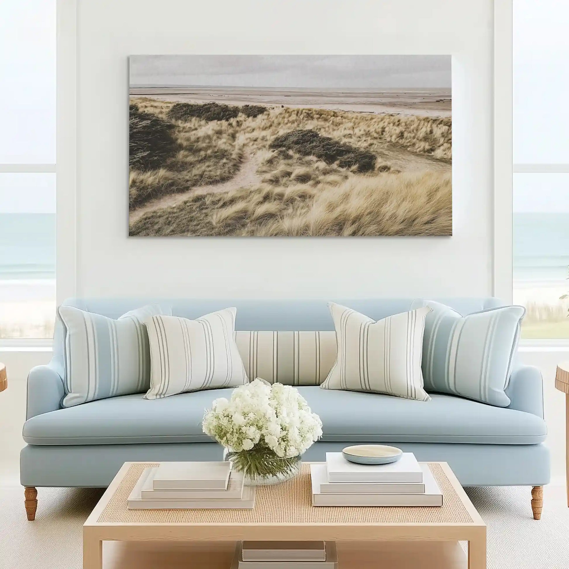 Relaxing dune path canvas wall art complementing Scandinavian-inspired interiors