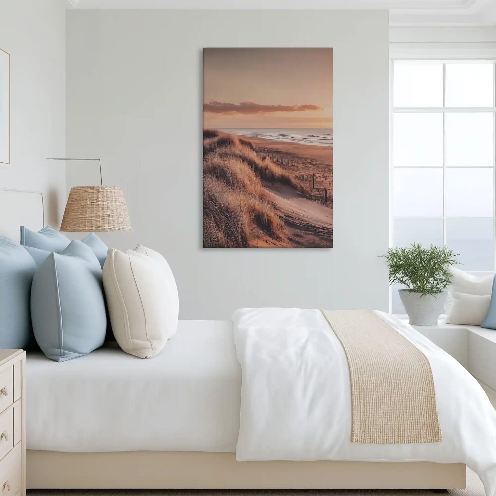 Tranquil sandy dunes canvas art complementing neutral interiors
