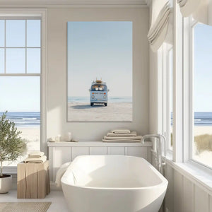 Serene camper van canvas art enhancing beach style wall decor