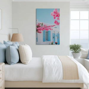 Romantic floral street canvas art complementing airy neutral interiors