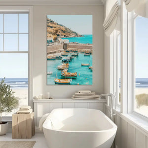 Serene fishing boats painting enriching modern coastal wall decor style