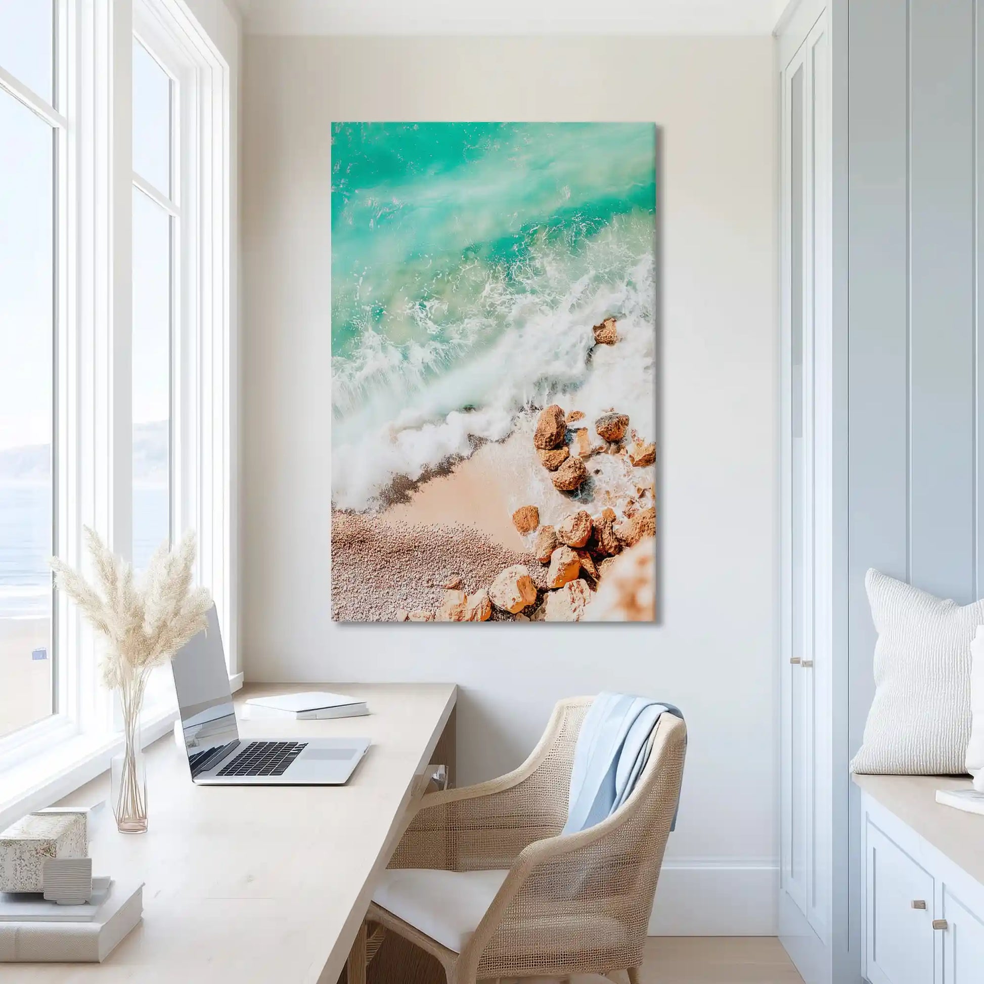 Peaceful dawn horizon painting with muted tones, ideal for bedroom or dining room design