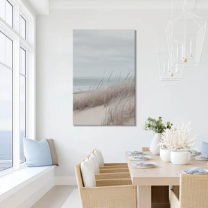 Oversized shoreline grass canvas wall art for calming bathroom retreat