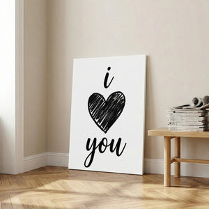 Hand-drawn canvas artwork displaying a centered black heart and casual handwritten text in a flat, modern composition