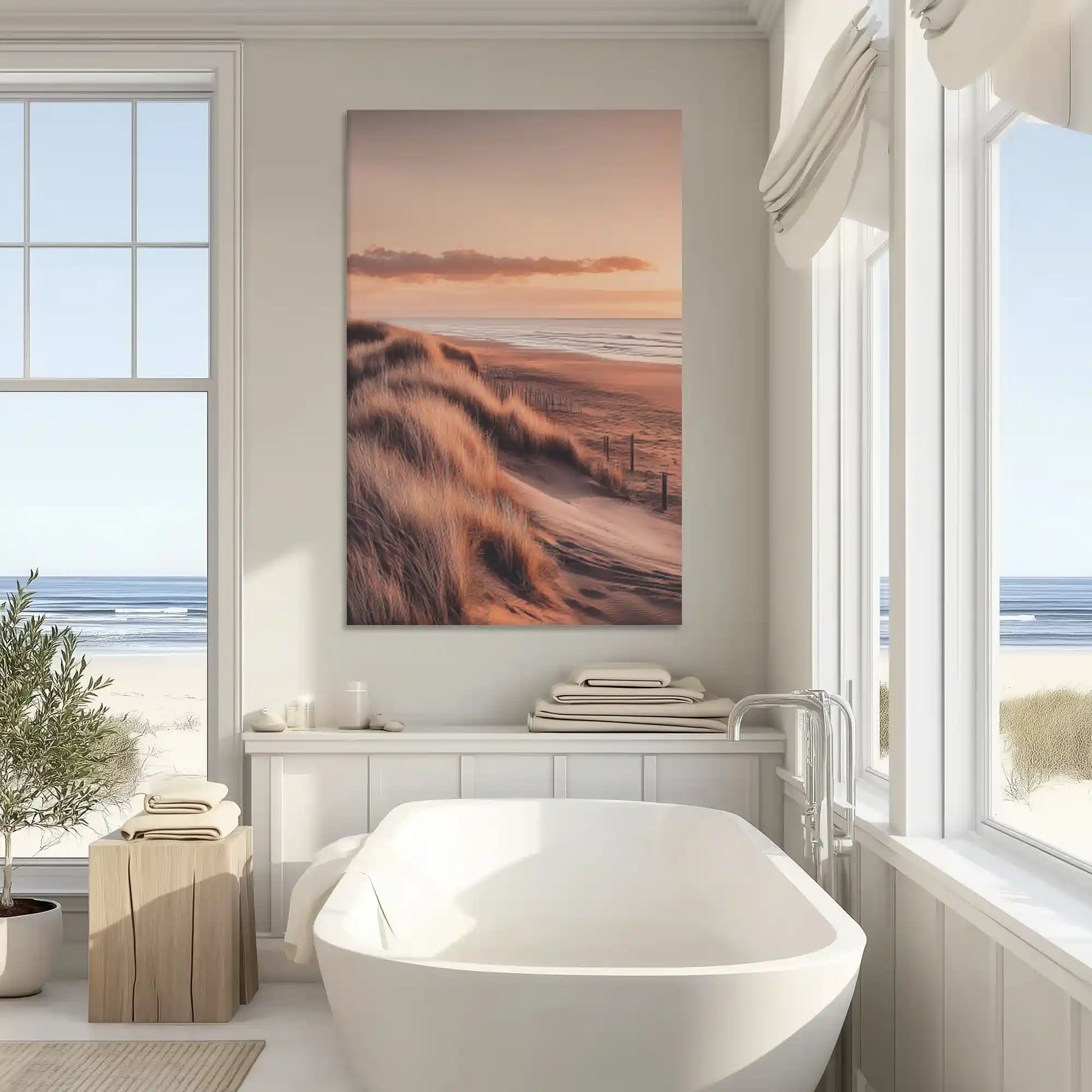 Peaceful sunset dunes painting enriching contemporary wall decor