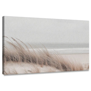 Minimalist dune grass canvas wall art for living room with soft coastal palette
